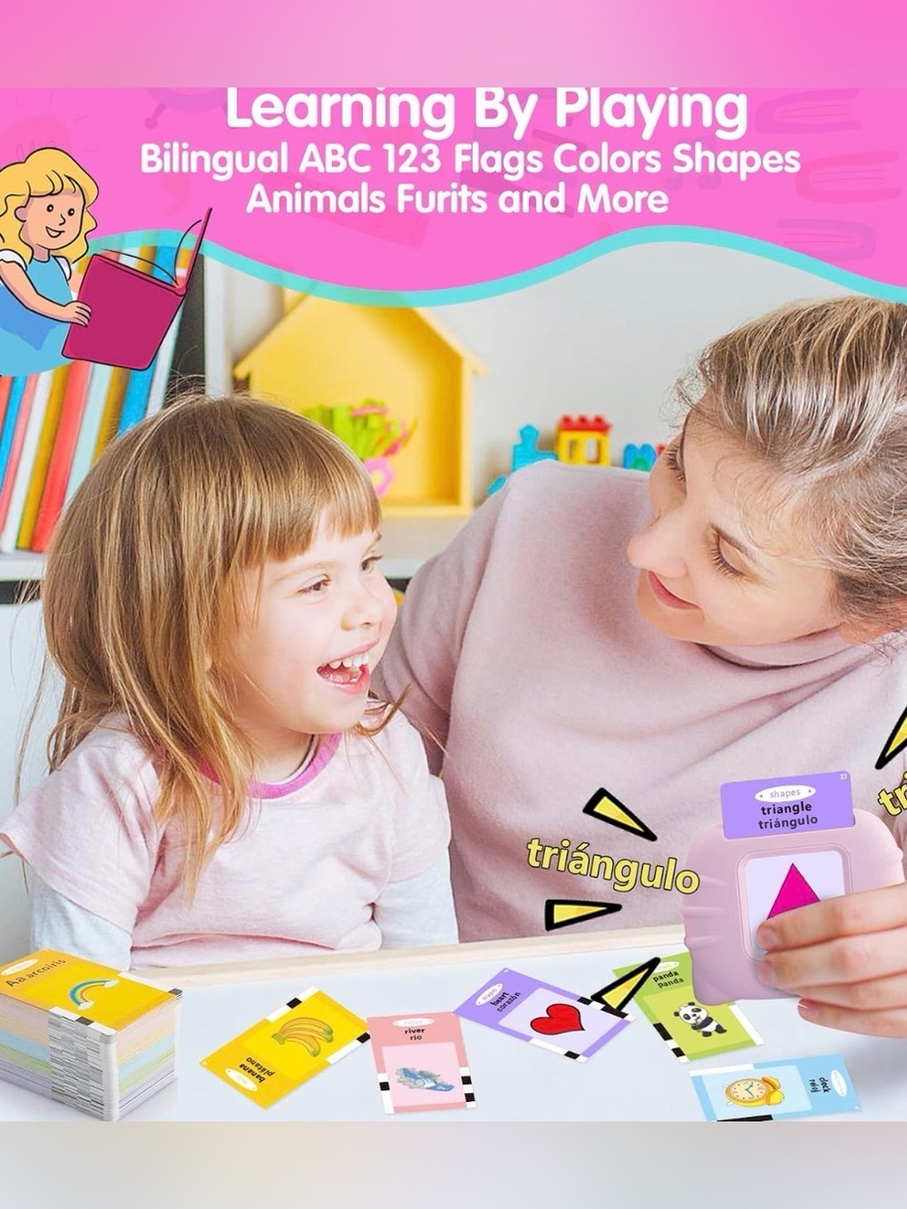 QuTZ ABC Learning Flash Cards for Toddlers 2-4 Bilingual Spanish English, Autism